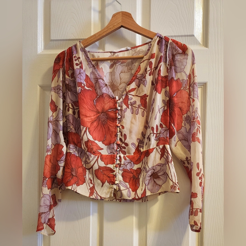 MANGO MNG Floral Button-Down Women Top
